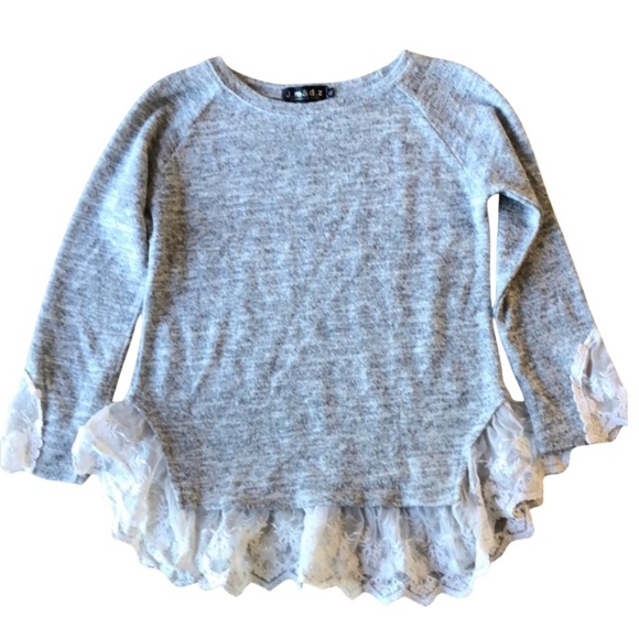 Juniors size XL Grey sweater with lace - Picture 1 of 8